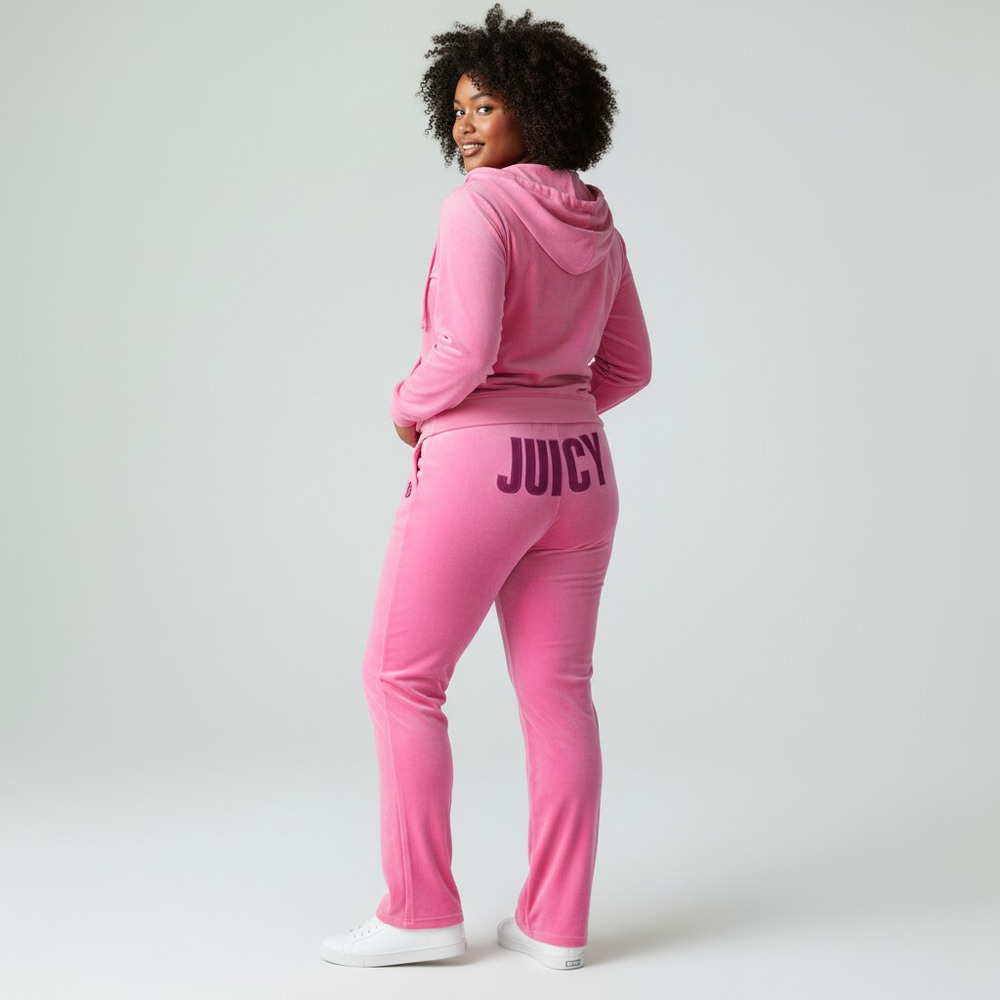 Juicy Couture Velour Track Pant Pink Bubblegum Wide Leg Yoga Logo Embroidery XXL